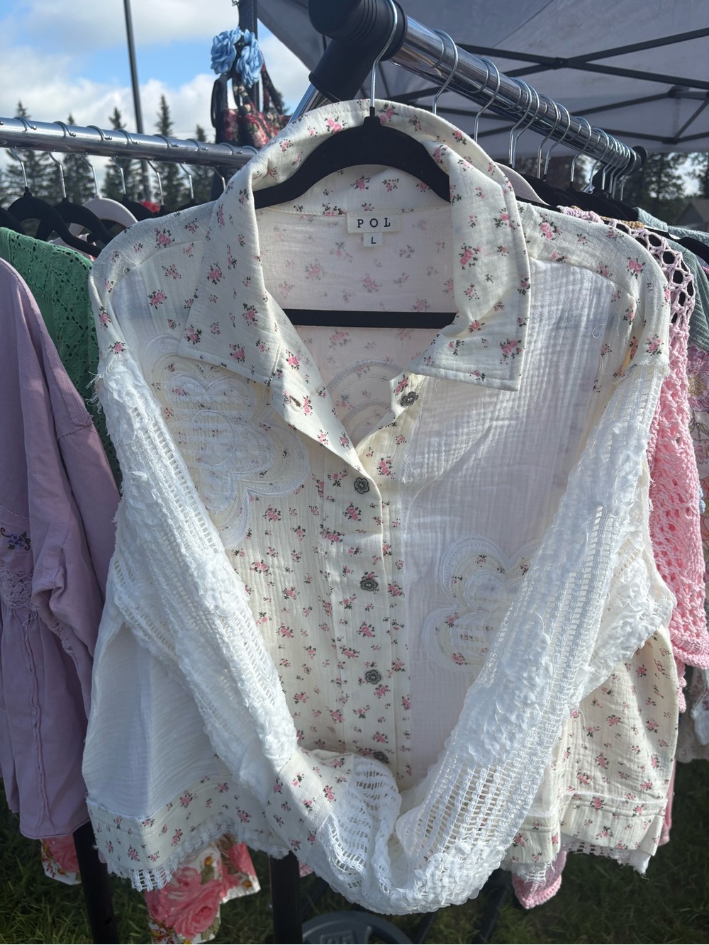 Little Roses by POL button down chambray top - Picture 3 of 4